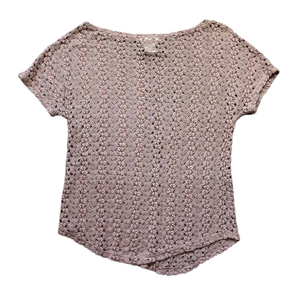 Anthropologie Staring at Stars Women's Boho Shirt Crocheted Brown Top Size Small